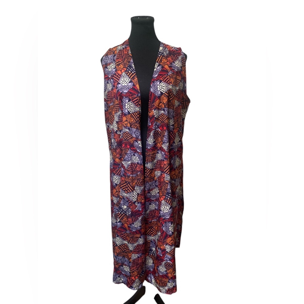 LuLaRoe Multicolor Geometric Sleeveless Open Long Top GUC M